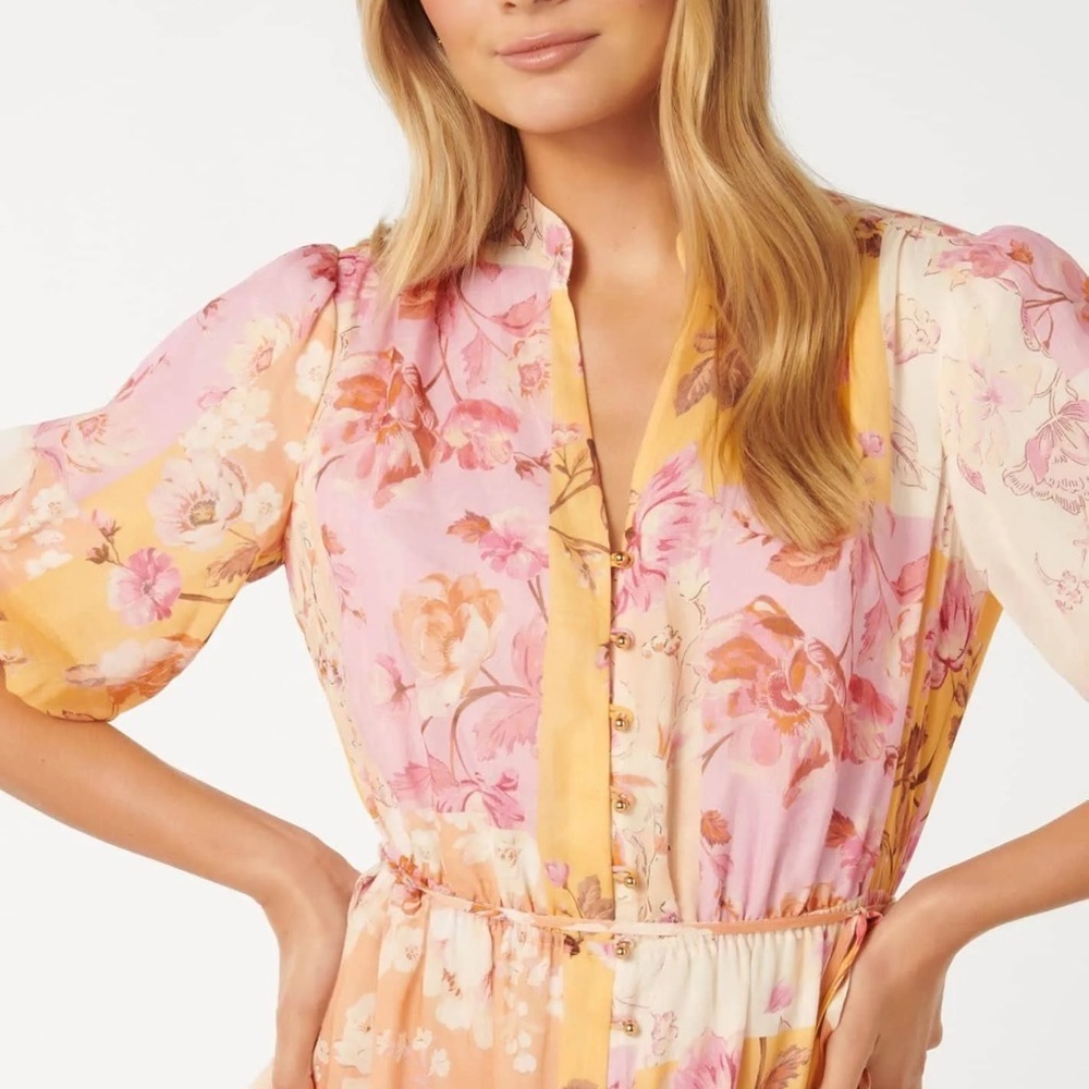 Ever New Floral Puff-Sleeve Pink & Mustard Mini Dress NWT Size 14 - Picture 10 of 16